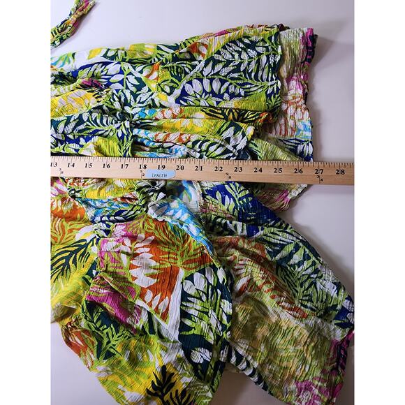 NICOLE MILLER Yellow Red Green Tropical Floral Vacation Faux Wrap Midi Skirt SZS - Picture 8 of 10